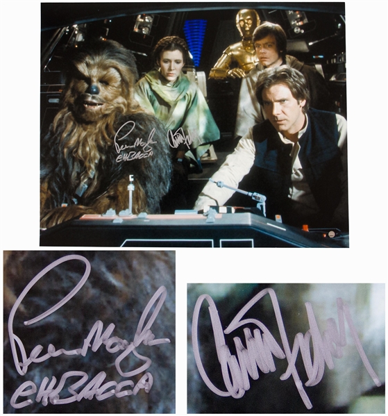 Carrie Fisher & Peter Mayhew Signed 20'' x 16'' Photo From ''Star Wars'' -- With Steiner COA